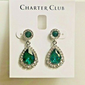 Charter Club Crystal & Green Stone Drop Earrings